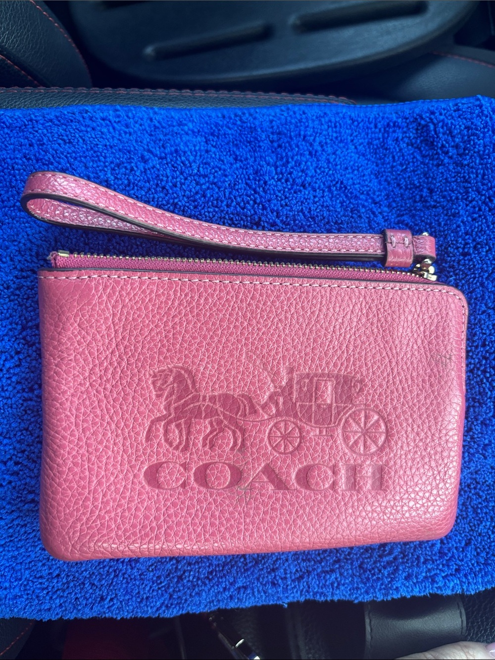 Coach Pink Leather Wristlet with Embossed Carriage Logo